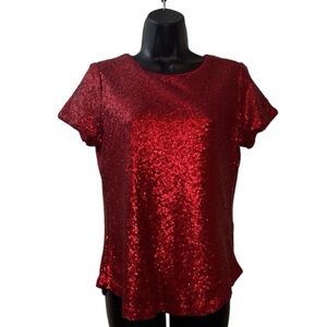 Rosette Red Sequin Women's Top EUC Small